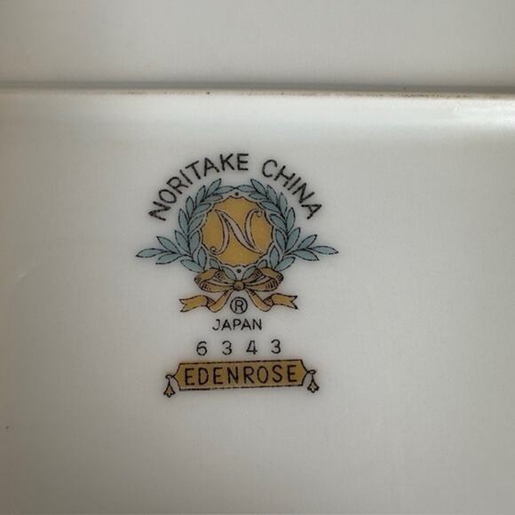 Noritake Edenrose 16" Oval Serving Platter Gray/Pink/White Roses VTG - Picture 9 of 9